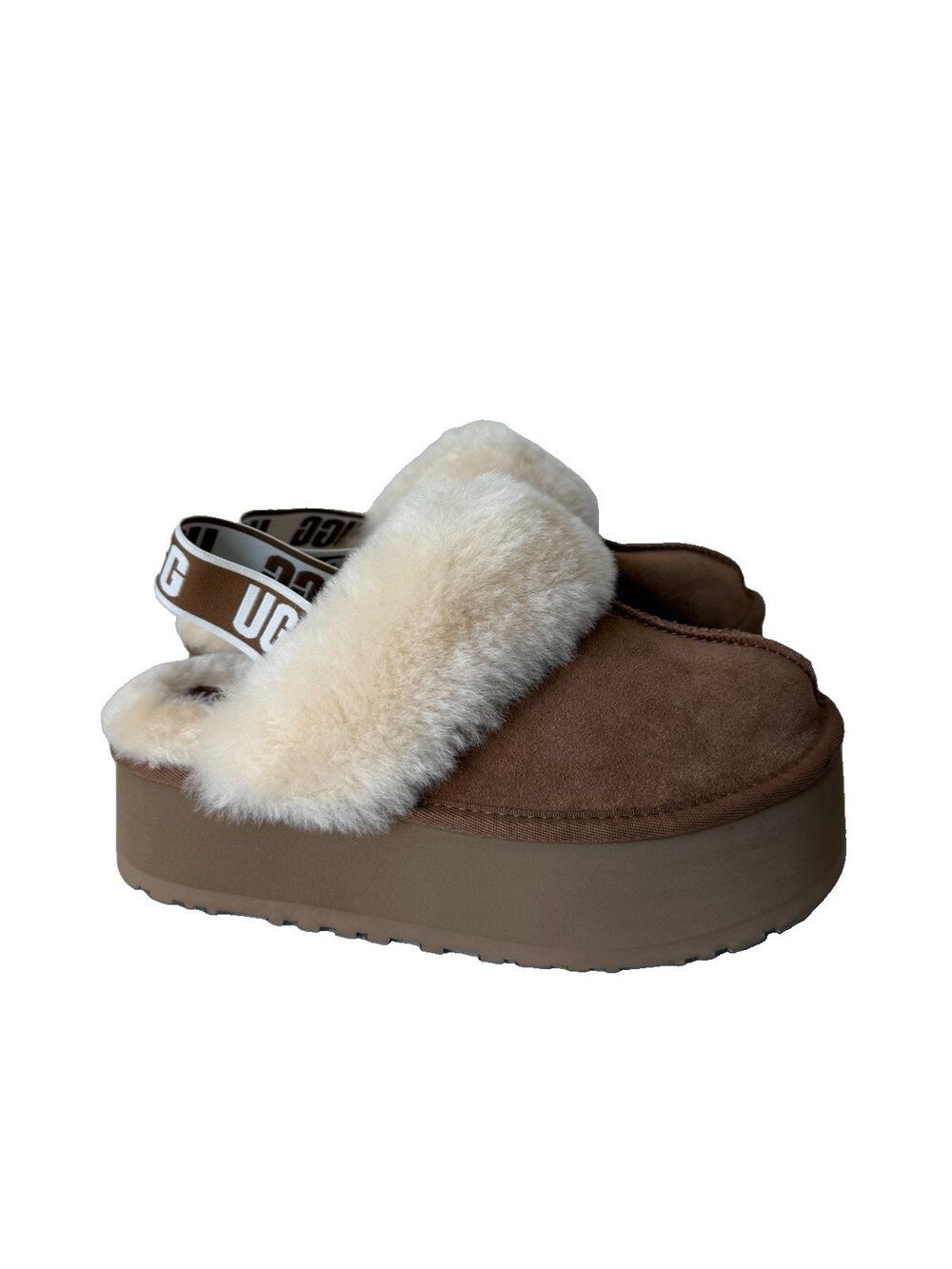UGG DISQUETTE CHESTNUT SUEDE/ SHEEPSKIN PLATFORM SLIPPERS US 8 New No Box